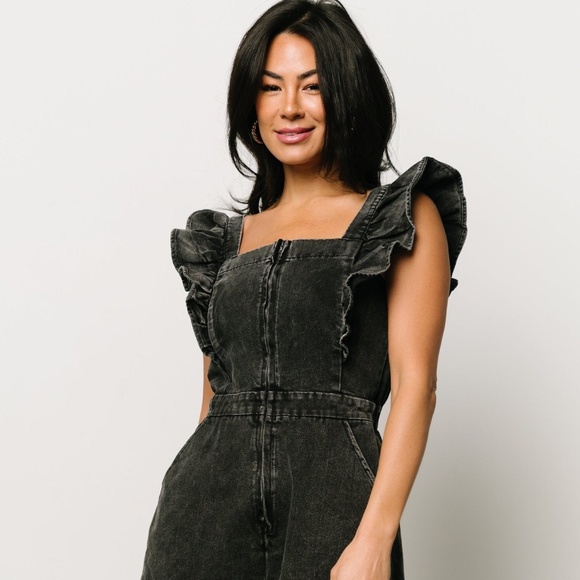 Baltic Born Montgomery Denim Romper | Black Size MM - Picture 1 of 5
